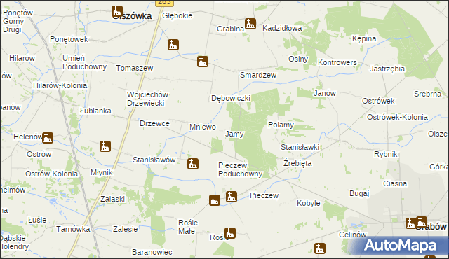 mapa Jamy gmina Grabów, Jamy gmina Grabów na mapie Targeo