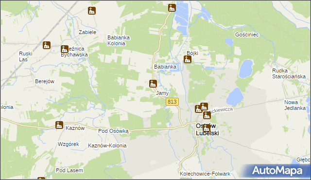 mapa Jamy gmina Ostrów Lubelski, Jamy gmina Ostrów Lubelski na mapie Targeo