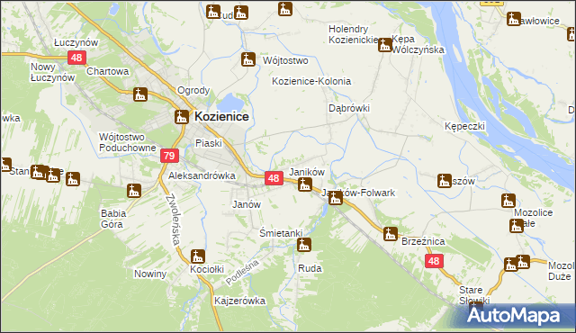 mapa Janików gmina Kozienice, Janików gmina Kozienice na mapie Targeo