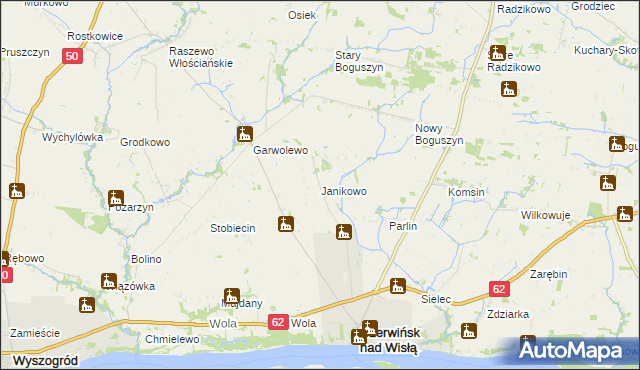 mapa Janikowo gmina Czerwińsk nad Wisłą, Janikowo gmina Czerwińsk nad Wisłą na mapie Targeo