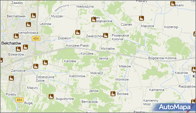 mapa Janina gmina Bełchatów, Janina gmina Bełchatów na mapie Targeo