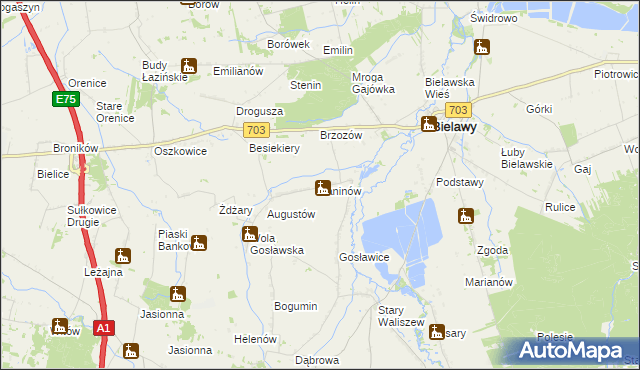 mapa Janinów gmina Bielawy, Janinów gmina Bielawy na mapie Targeo