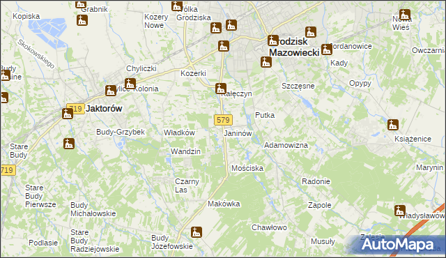 mapa Janinów gmina Grodzisk Mazowiecki, Janinów gmina Grodzisk Mazowiecki na mapie Targeo