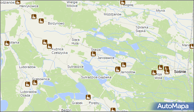 mapa Janisławice gmina Sośnie, Janisławice gmina Sośnie na mapie Targeo