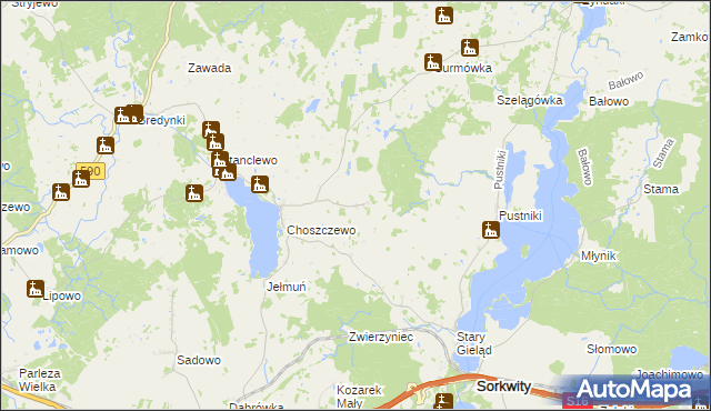 mapa Janiszewo gmina Sorkwity, Janiszewo gmina Sorkwity na mapie Targeo
