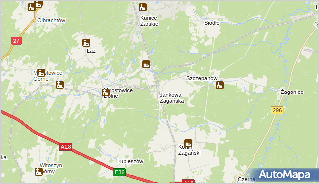 mapa Jankowa Żagańska, Jankowa Żagańska na mapie Targeo