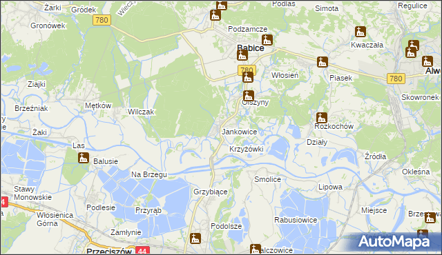 mapa Jankowice gmina Babice, Jankowice gmina Babice na mapie Targeo