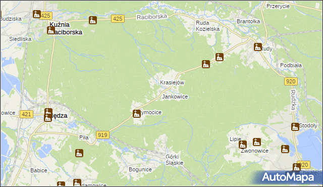 mapa Jankowice gmina Kuźnia Raciborska, Jankowice gmina Kuźnia Raciborska na mapie Targeo