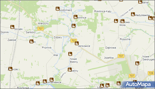 mapa Jankowice gmina Nowe Miasto nad Pilicą, Jankowice gmina Nowe Miasto nad Pilicą na mapie Targeo