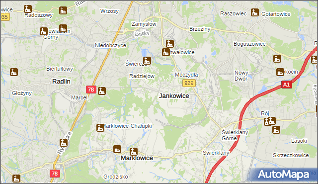 mapa Jankowice gmina Świerklany, Jankowice gmina Świerklany na mapie Targeo