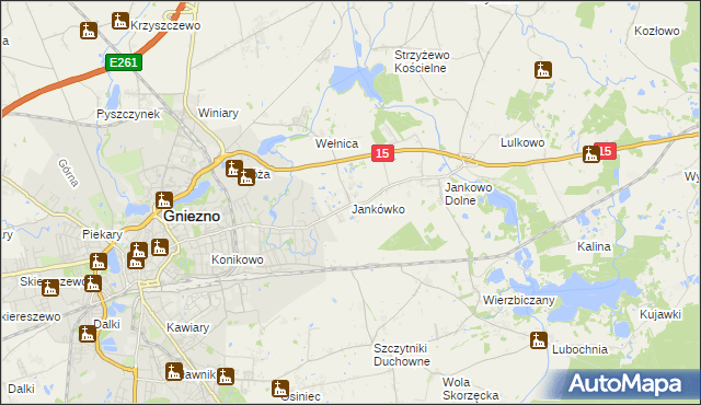 mapa Jankówko gmina Gniezno, Jankówko gmina Gniezno na mapie Targeo