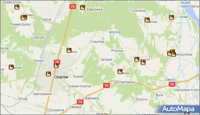 mapa Janopol gmina Ożarów, Janopol gmina Ożarów na mapie Targeo