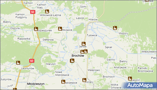 mapa Janów gmina Brochów, Janów gmina Brochów na mapie Targeo