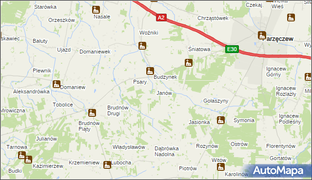 mapa Janów gmina Dalików, Janów gmina Dalików na mapie Targeo