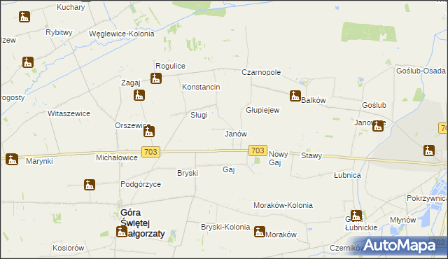 mapa Janów gmina Góra Świętej Małgorzaty, Janów gmina Góra Świętej Małgorzaty na mapie Targeo