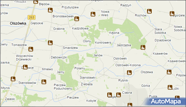 mapa Janów gmina Grabów, Janów gmina Grabów na mapie Targeo