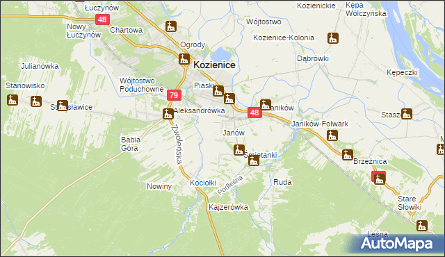 mapa Janów gmina Kozienice, Janów gmina Kozienice na mapie Targeo