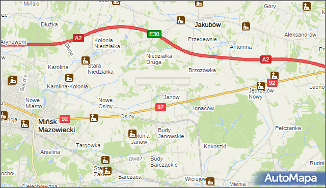 mapa Janów gmina Mińsk Mazowiecki, Janów gmina Mińsk Mazowiecki na mapie Targeo