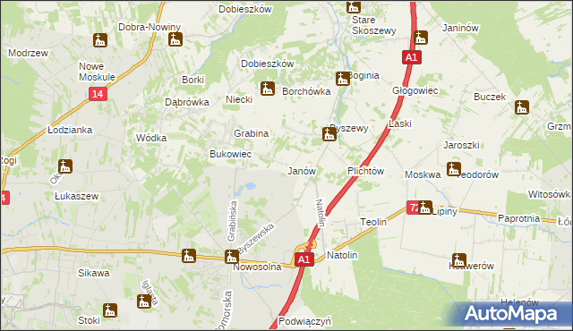 mapa Janów gmina Nowosolna, Janów gmina Nowosolna na mapie Targeo