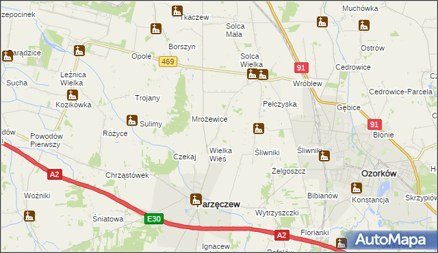 mapa Janów gmina Parzęczew, Janów gmina Parzęczew na mapie Targeo