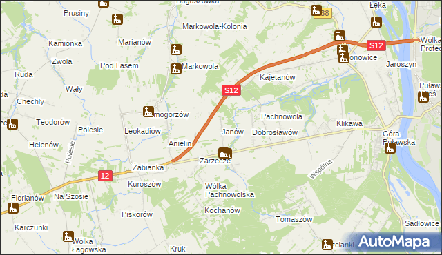 mapa Janów gmina Puławy, Janów gmina Puławy na mapie Targeo