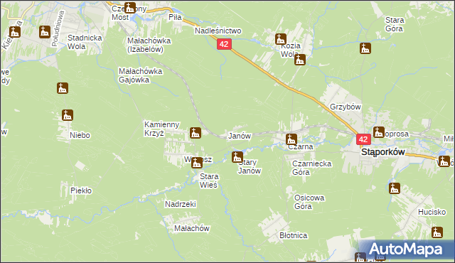 mapa Janów gmina Stąporków, Janów gmina Stąporków na mapie Targeo