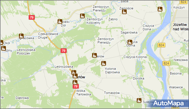 mapa Janów gmina Tarłów, Janów gmina Tarłów na mapie Targeo