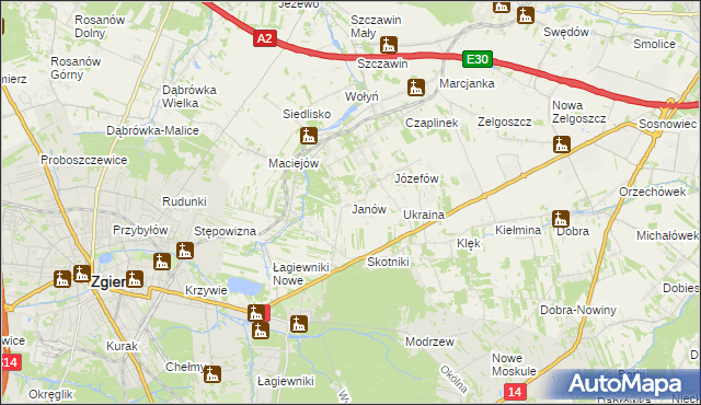 mapa Janów gmina Zgierz, Janów gmina Zgierz na mapie Targeo