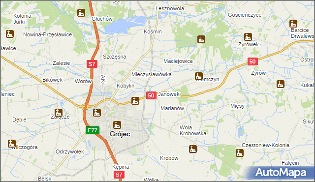 mapa Janówek gmina Grójec, Janówek gmina Grójec na mapie Targeo