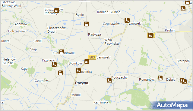 mapa Janówek gmina Pacyna, Janówek gmina Pacyna na mapie Targeo