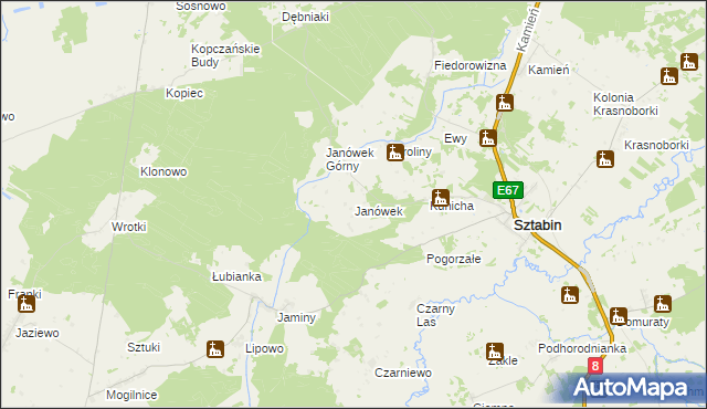 mapa Janówek gmina Sztabin, Janówek gmina Sztabin na mapie Targeo