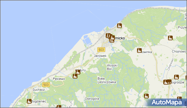 mapa Janówek gmina Tolkmicko, Janówek gmina Tolkmicko na mapie Targeo