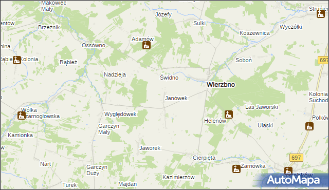 mapa Janówek gmina Wierzbno, Janówek gmina Wierzbno na mapie Targeo