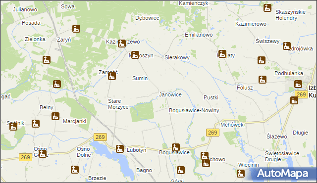 mapa Janowice gmina Babiak, Janowice gmina Babiak na mapie Targeo