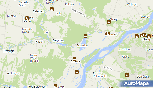 mapa Janowice gmina Janowiec, Janowice gmina Janowiec na mapie Targeo