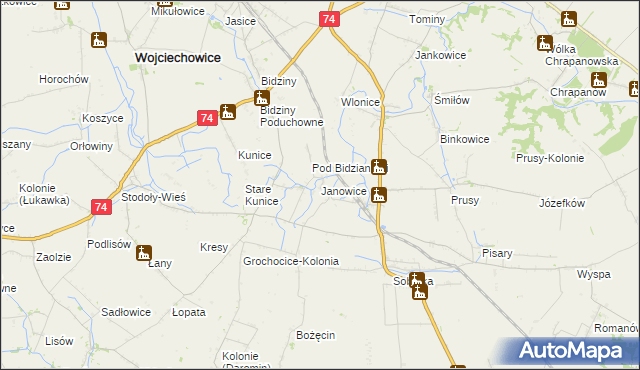 mapa Janowice gmina Ożarów, Janowice gmina Ożarów na mapie Targeo