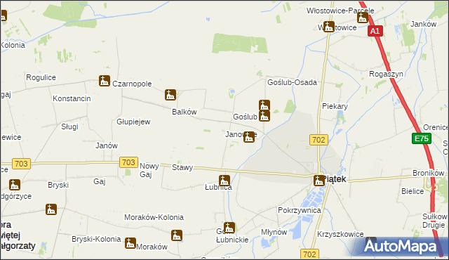 mapa Janowice gmina Piątek, Janowice gmina Piątek na mapie Targeo