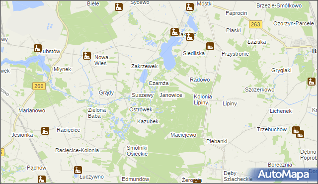 mapa Janowice gmina Sompolno, Janowice gmina Sompolno na mapie Targeo