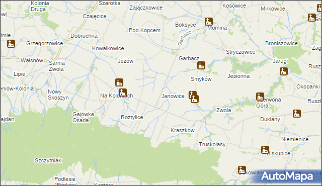mapa Janowice gmina Waśniów, Janowice gmina Waśniów na mapie Targeo