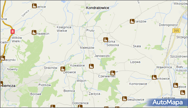 mapa Janowiczki gmina Kondratowice, Janowiczki gmina Kondratowice na mapie Targeo