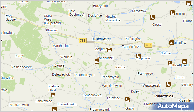 mapa Janowiczki gmina Racławice, Janowiczki gmina Racławice na mapie Targeo