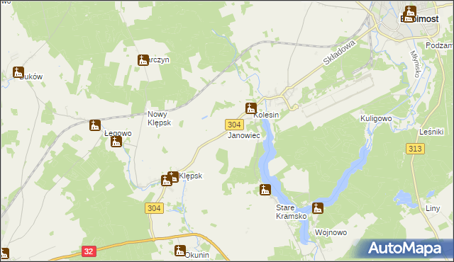 mapa Janowiec gmina Babimost, Janowiec gmina Babimost na mapie Targeo