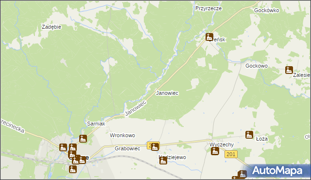 mapa Janowiec gmina Czarne, Janowiec gmina Czarne na mapie Targeo