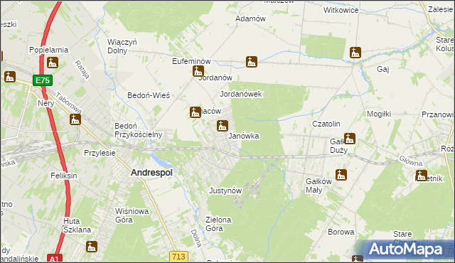 mapa Janówka gmina Andrespol, Janówka gmina Andrespol na mapie Targeo