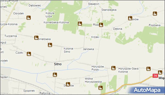 mapa Janówka gmina Sitno, Janówka gmina Sitno na mapie Targeo