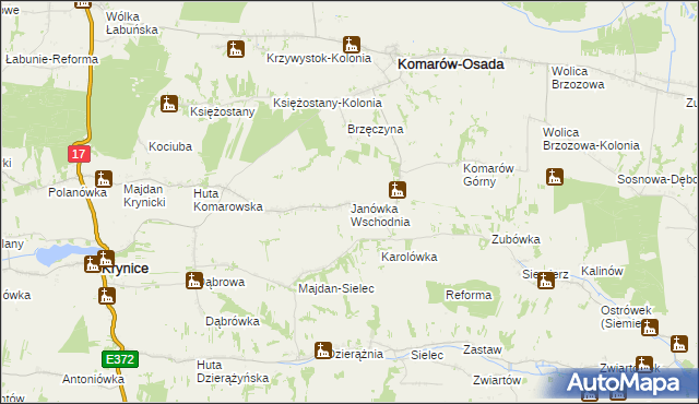 mapa Janówka Wschodnia, Janówka Wschodnia na mapie Targeo