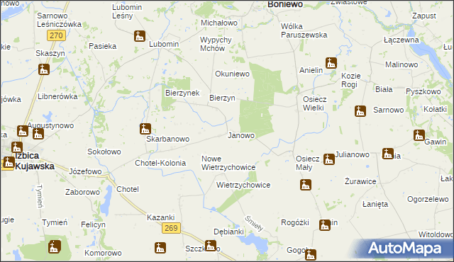 mapa Janowo gmina Boniewo, Janowo gmina Boniewo na mapie Targeo