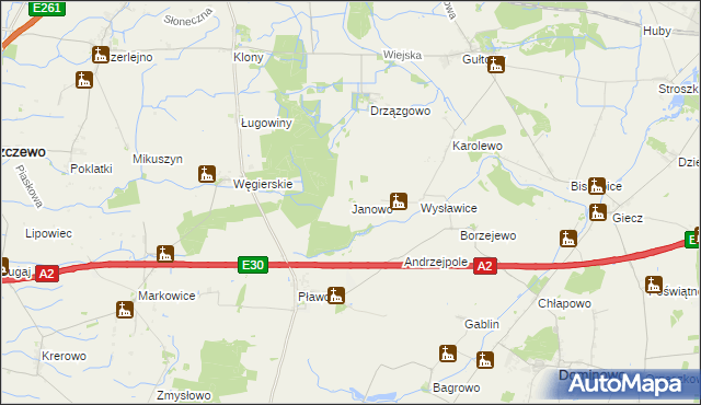 mapa Janowo gmina Dominowo, Janowo gmina Dominowo na mapie Targeo