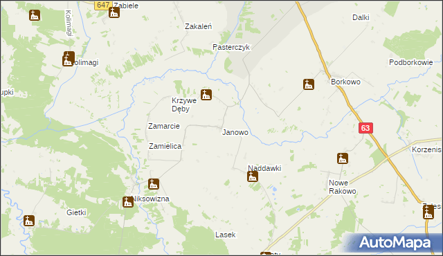 mapa Janowo gmina Kolno, Janowo gmina Kolno na mapie Targeo