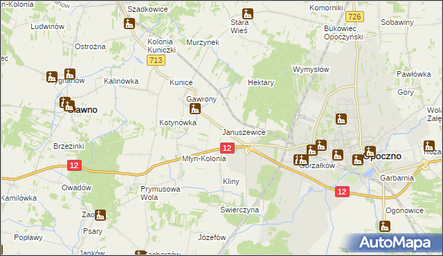 mapa Januszewice gmina Opoczno, Januszewice gmina Opoczno na mapie Targeo